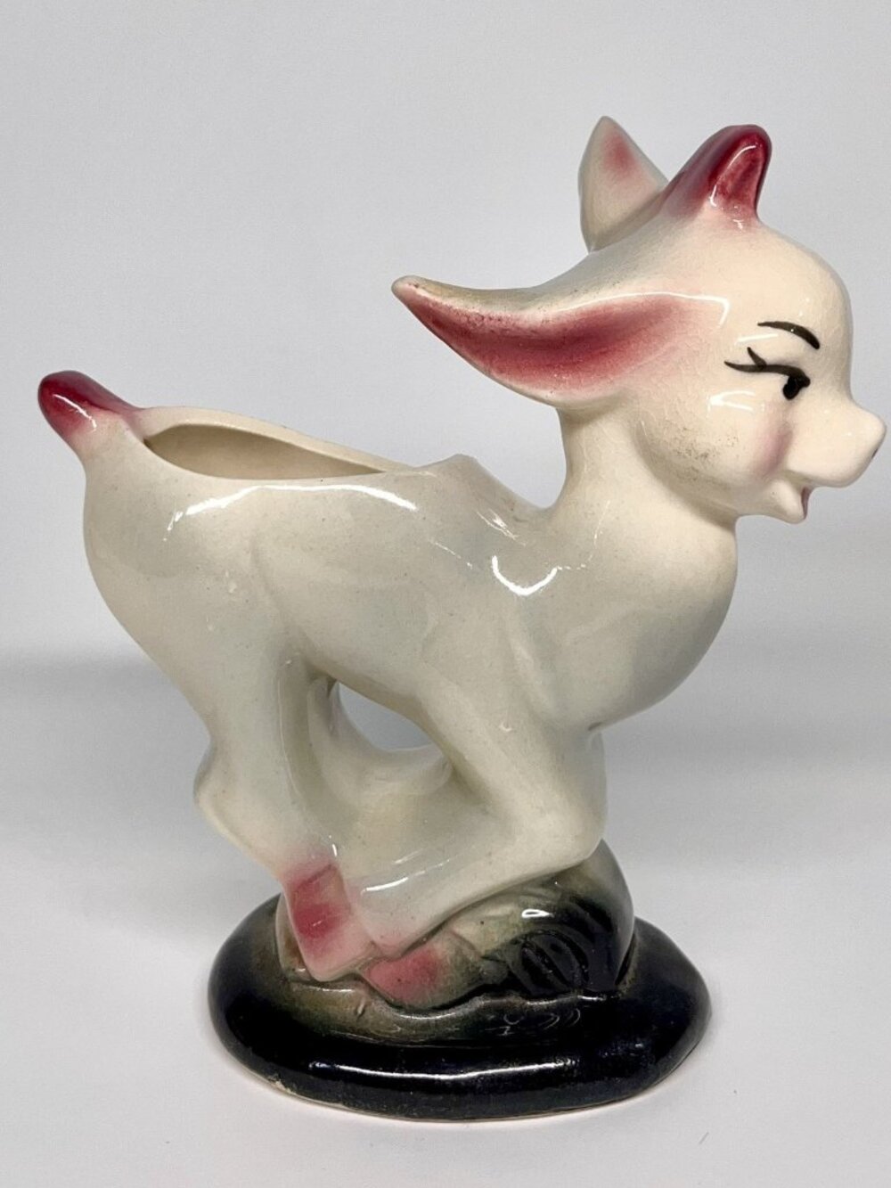 Pink Goat Deer Planter Vase 6 x 6 inches Ceramic Kitsch Vintage MCM - Picture 2 of 13